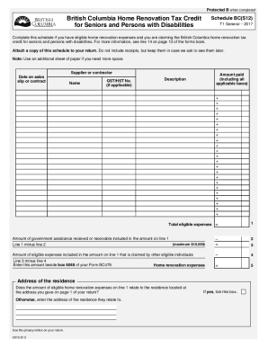 5010-S12 T1 General 2017 - Schedule BC(S12) - British Columbia Seniors Home Renovation Tax Credit and Persons with Disabilities