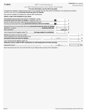 5005-S8 T1 General 2012 - Schedule 8 - QPP Contributions on Self-Employment and Other Earnings - Version for Quebec (QC) only