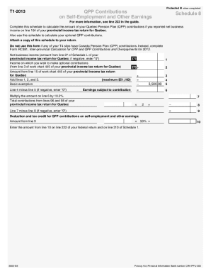 5005-S8 T1 General 2013 - Schedule 8 - QPP Contributions on Self-Employment and Other Earnings - Version for Quebec (QC) only