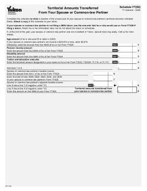 5011-S2 Schedule YT(S2) - Territorial Amounts Transferred From Your Spouse or Common-law Partner - T1 General 2005 - Yukon
