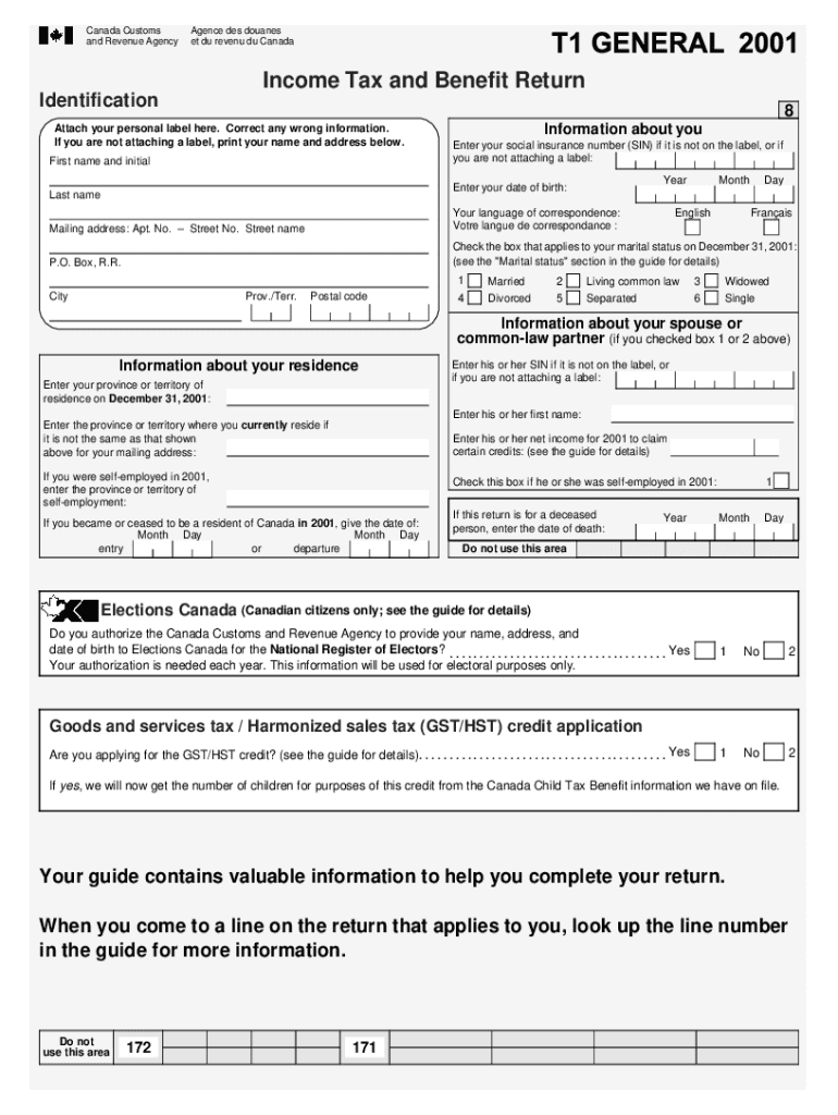 Fillable Online 5000-R T1 General 2001 - Income Tax and Benefit Return ...