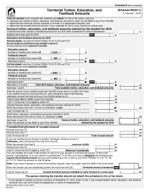 Nunavut Tuition Education Textbook Schedule NU(S11)