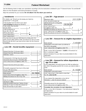 T1-2004 Federal Worksheet