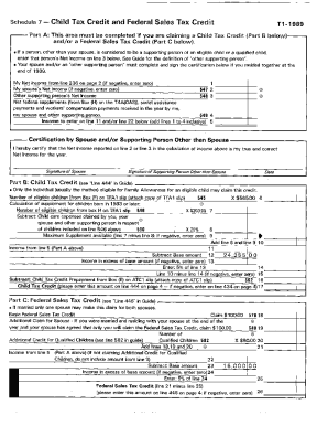 5010-S7 Schedule 7 - British Columbia - T1 General 1989 - Child tax credit and federal sales tax credit