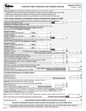 5011-S11 Schedule YT(S11) - Territorial Tuition, Education, and Textbook Amounts - T1 General 2009 - Yukon