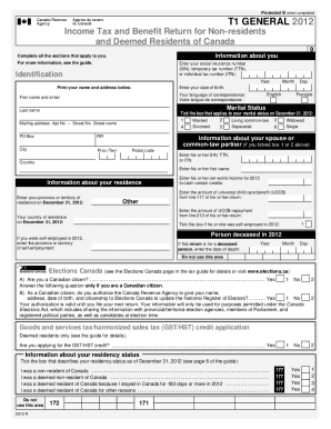 5013-R T1 General 2012 - Income Tax and Benefit Return for Non-Residents and Deemed Residents of Canada