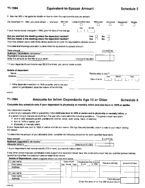 5001-S6 Schedule 6 - Newfoundland - T1 General 1994 - Amounts for infirm dependants age 18 or older