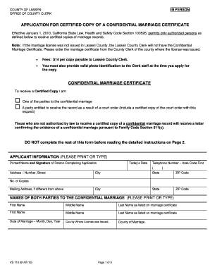 California Confidential Marriage Certificate Application