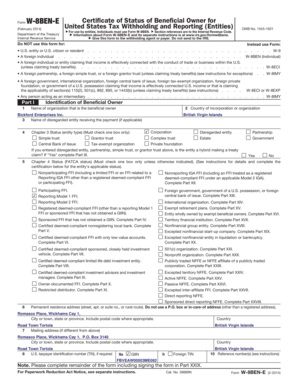 Form W-8BEN-E Certificate of Status of Beneficial Owner for Entities