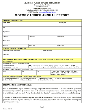 Louisiana Motor Carrier Annual Report