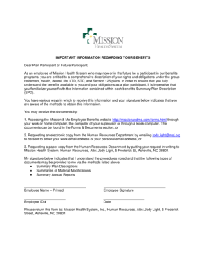 Mission Health System Benefits Acknowledgement Form