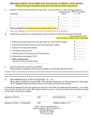 Parent Statement of Financial Support