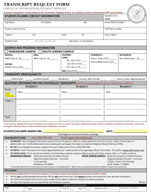 Roseman University Transcript Request Form