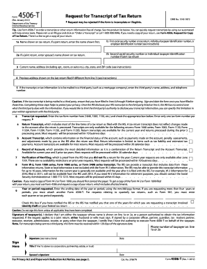 IRS Form 4506-T Request for Transcript of Tax Return