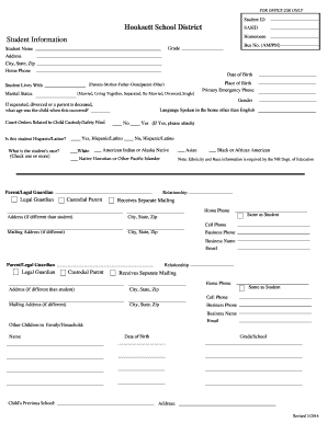 Hooksett School District Student Information Form