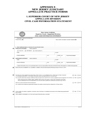 New Jersey Civil Case Information Statement