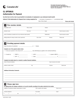 Canada Life Assurance Company Authorization for Payment