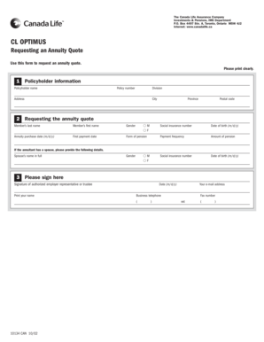 Canada Life Annuity Quote Request Form