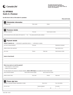 Canada Life Pensioner Death Notification Form