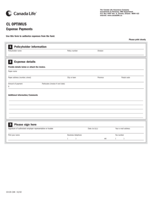 Canada Life Expense Payment Authorization Form