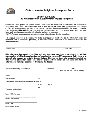 Alaska Religious Exemption Form