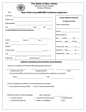 State of New Jersey MBE/WBE Certification Application