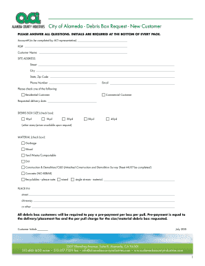 City of Alameda Debris Box Request Form