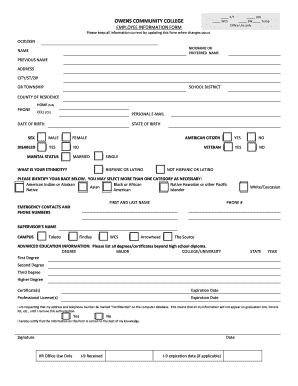 Owens Community College Employee Information Form