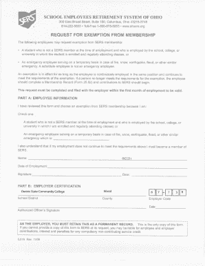 Ohio SERS Exemption Request Form