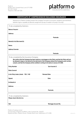 Certificate of Comprehensive Buildings Insurance