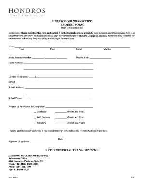 High School Transcript Request Form