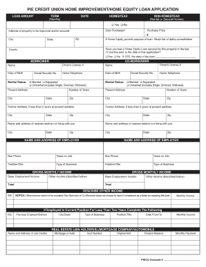 PIE Credit Union Home Improvement Loan Application