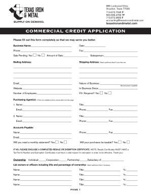 Commercial Credit Application
