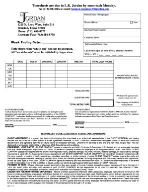 Employee Timesheet and Agreement