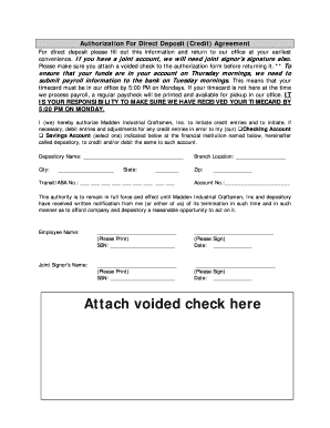 Authorization For Direct Deposit Agreement