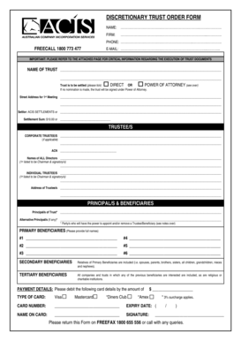 Discretionary Trust Order Form