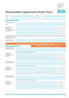 Shareholders Agreement Order Form