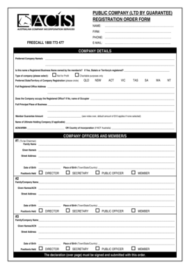 Australian Public Company Limited by Guarantee Registration Form
