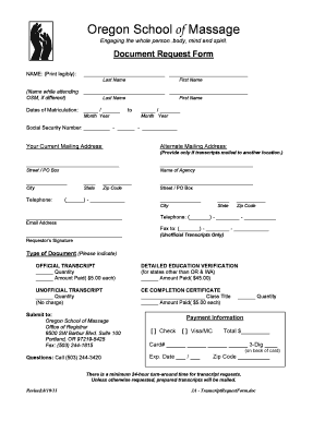 Application for transcript - Transcript/Certificate Request Form - Oregon School of Massage