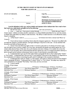 Oregon Guilty/No Contest Plea Petition