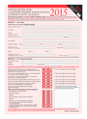 MSA Competition Licence Application Form