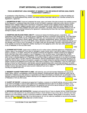 Start Skydiving LLC Skydiving Agreement