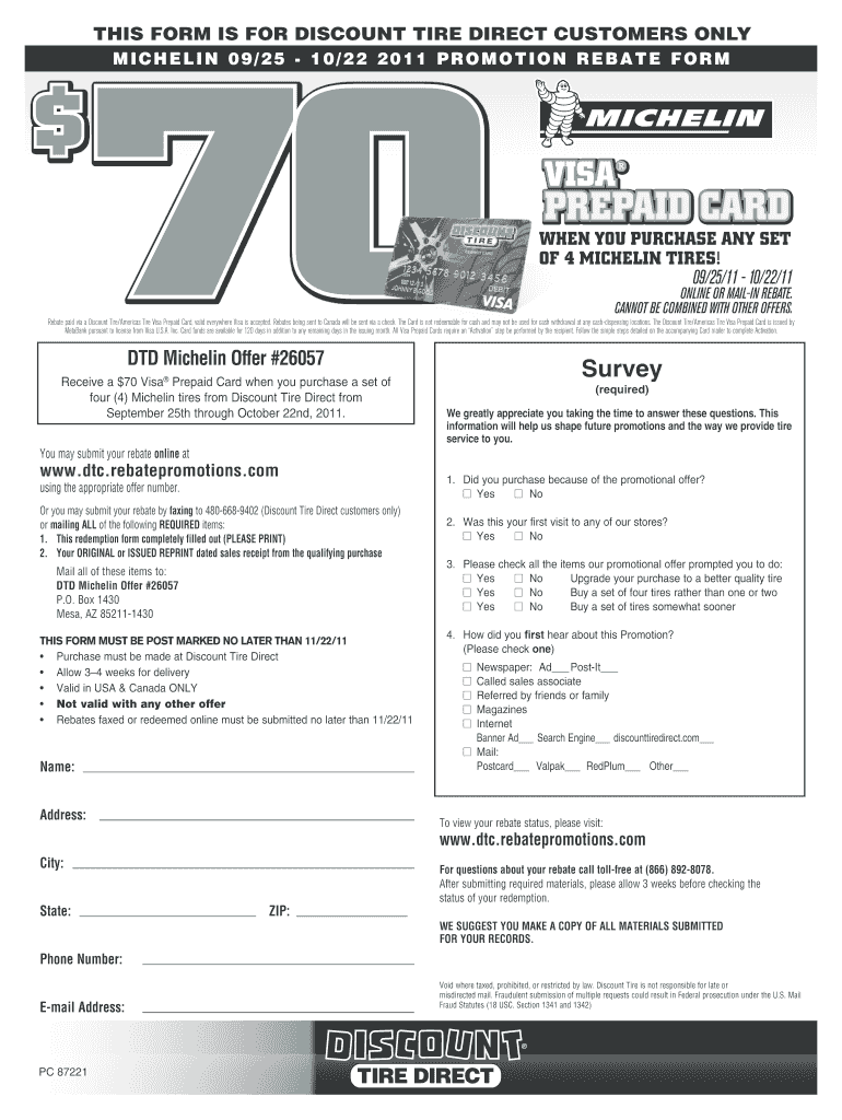 Fillable Online ViSA PREPAid CARd Tire Rebates And Discounts Fax 