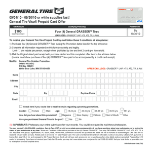 General Tire Visa Prepaid Card Offer Form