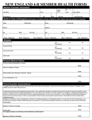 New England 4-H Member Health Form