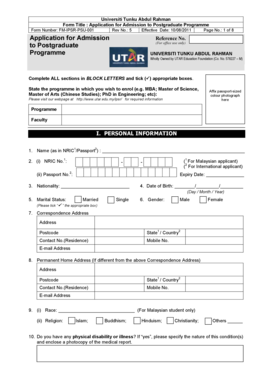 Application for Admission to Postgraduate Programme