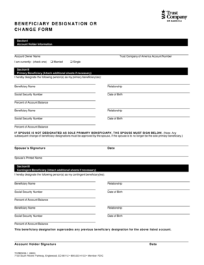 Beneficiary Designation Change Form