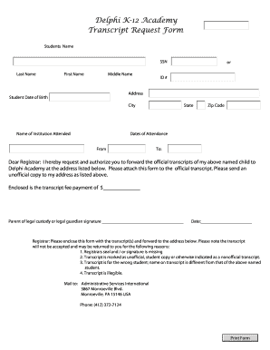 Delphi K-12 Academy Transcript Request Form