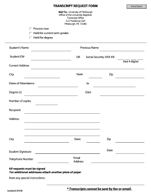 Fillable Online TRANSCRIPT REQUEST FORM * Transcripts cannot be sent by ...