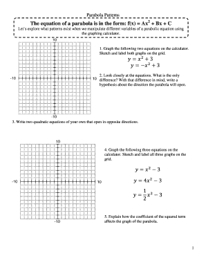 Parabola Patterns Worksheet